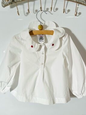 Jacadi Paris Girls White long-sleeved Shirt Peter Pan collar ❤️ design Size 24 M
